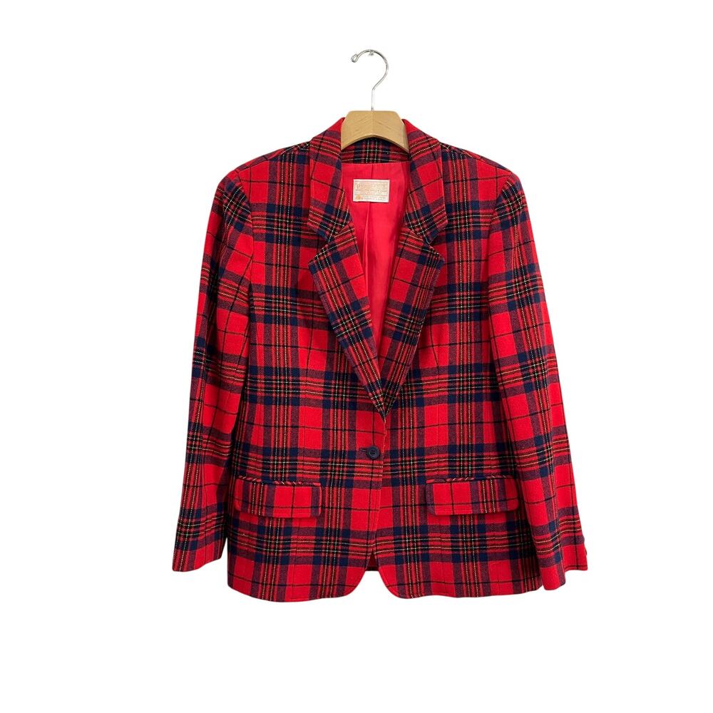 Pendleton Vintage‎ Red Tartan Wool Blazer Jacket Size 12 Classic